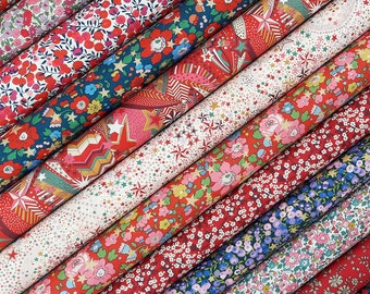 Liberty Fabric Pack ~ Betsy Star - Tana Lawn™ quilting cotton charm fat quarter bundle strips - Adelajda gold star Wiltshire red berry