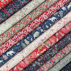 Liberty Fabric Pack ~ Christmas Wish - Tana Lawn™ quilting cotton charm fat quarter bundle strips - Adelajda star Wiltshire Betsy red berry