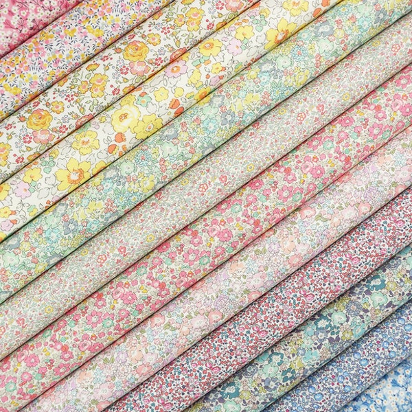 Lot de tissus Liberty ~ Petites fleurs | Lot de bandes épaisses en coton à courtepointe Tana Lawn™ - rose pastel bleu jaune arc-en-ciel printanier