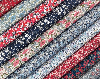 Liberty Fabric Pack ~ Democracy | Tana Lawn™ quilting cotton square fat quarter bundle- navy blue red white floral union jack flag patchwork