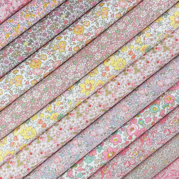 Liberty Fabric Pack ~ Pink Lemonade | Tana Lawn™ quilting cotton charm fat quarter bundle  pastel floral light yellow spring red strawberry