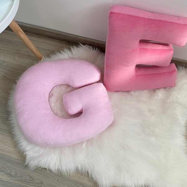 Personalized Pink Velour Letter Pillow, Custom Initial Cushion