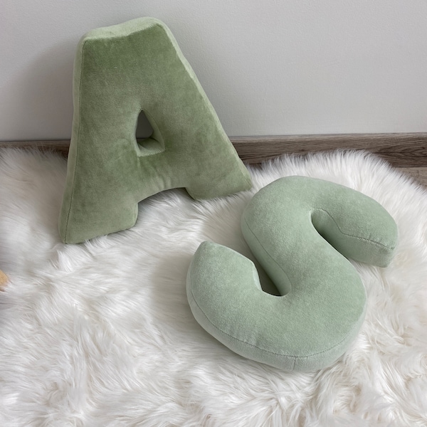 Pastel sage Monogram letter cushion, Fabric letters decoration,  Personalized monogram decorative, Kid Room Decor, custom letter pillow