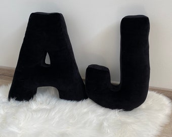 Black  Letter Pillow Velour: Personalized Monogram Cushion, Kid Room Decor