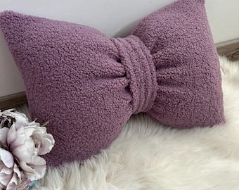 Bouclé Bow Pillow: Cotton Coquette Accent Cushion