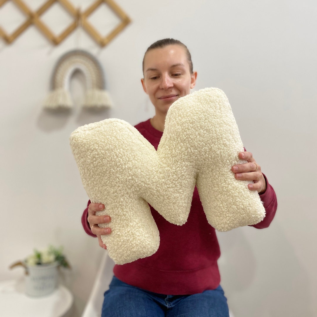 Ivory Pillow Letters, Alphabet Pillow, Initial Letter, Faux Fur Pillow