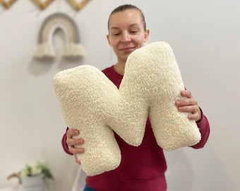 Ivory Boucle Letter Pillow: Personalized  Alphabet Cushion