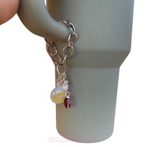 Stainless Steel Tumbler Cup Charms with Happy Face Heart Beaded Charms Charms for Water Bottle Charm Bracelet for Cup Handle