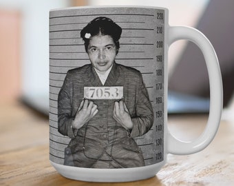 ROSA PARKS inspirerend citaat, beroemdheid mugshot, grappige koffiemok, 15oz beker