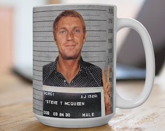 STEVE MCQUEEN inspirerend citaat, beroemdheid mugshot, grappige koffiemok, 15oz cup