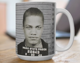 MALCOLM X inspirerend citaat, beroemdheid mugshot, grappige koffiemok, 15oz beker