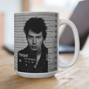 SID VICIOUS inspirational quote, celebrity mugshot, funny coffee mug, 15oz cup