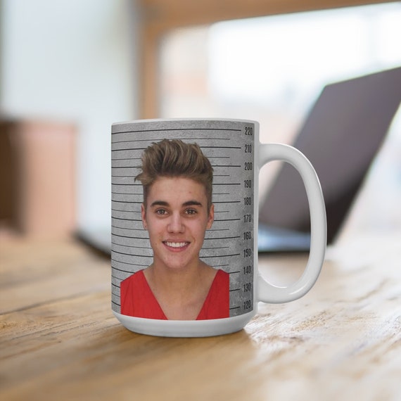 JUSTIN BIEBER Inspirational Quote, Celebrity Mugshot, Funny Coffee Mug,  15oz Cup - Etsy
