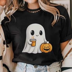 Ghost Drinking Coffee Halloween PNG Cute Ghost Coffee PNG Halloween Spooky Ghost PNG Halloween Ghost Drinking Coffee png Ghost Design