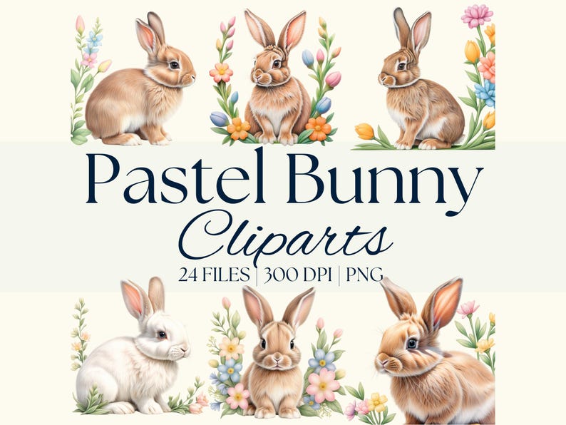 Watercolor Pastel Rabbit Clipart Pastel Bunny Clipart Easter Bunny PNG ...
