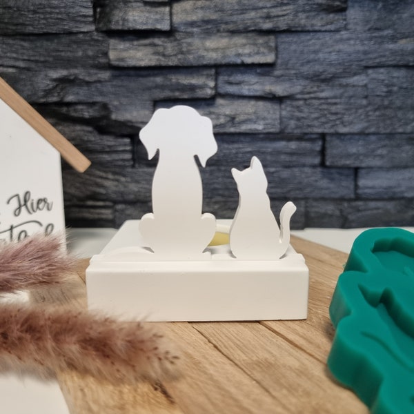 Silikonform Hund und Katze Einschieber für Teelichthalter | Einschiebeform Tier Haustier Familie | Stempel-Scheune | SF-2038
