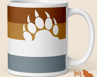 Taza con rayas de bandera de oso y garra de oso blanca