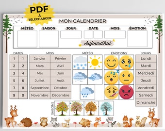 Calendrier perpétuel pour enfant - ANIMAUX (BEIGE)