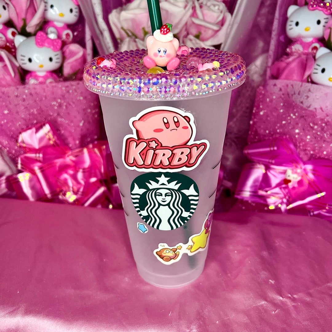 Kirby Themed Starbucks Rhinestone Tumbler Custom Pink Sparkle Etsy