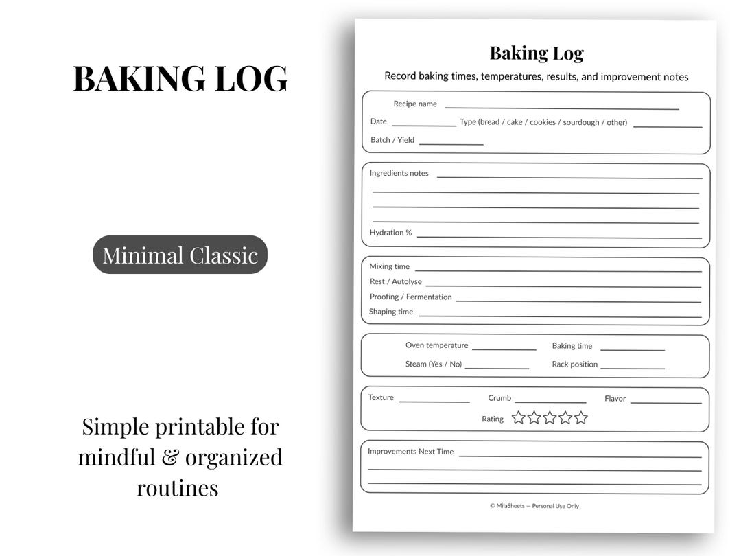 Baking Notes.pdf Baking Log, Bread & Cake Journal (printable PDF) | Minimal Classic ...