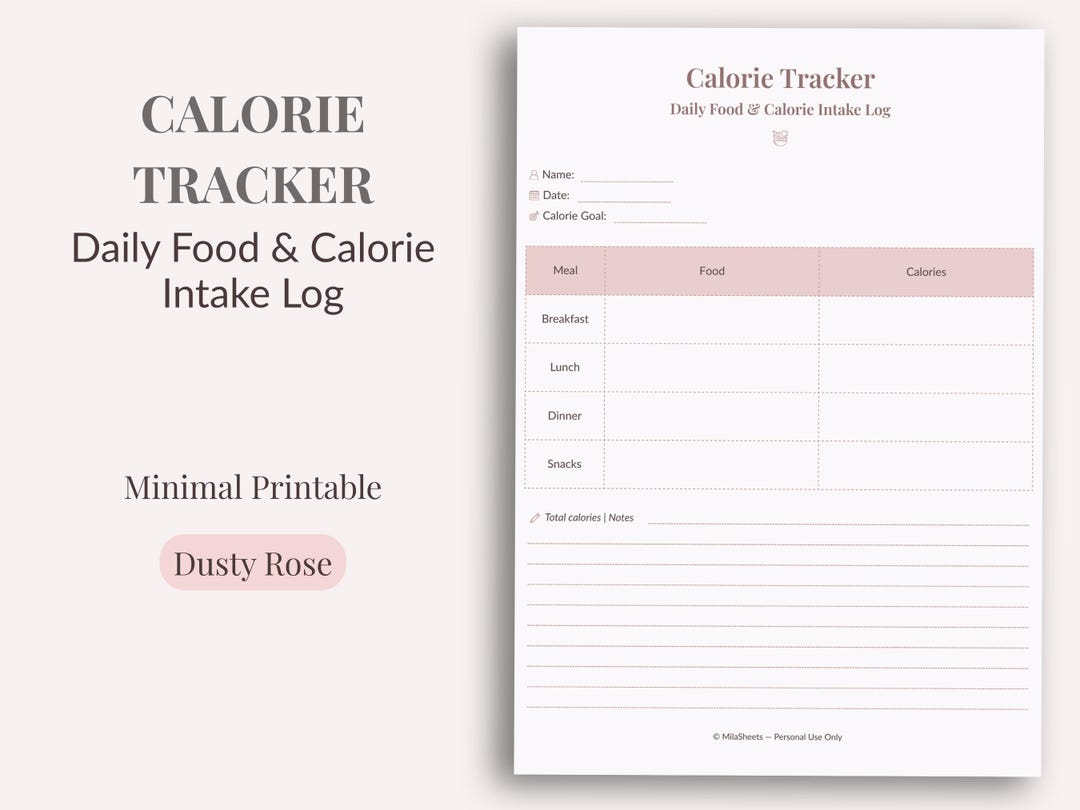 Daily Calorie Tracker Printable, Food Log (digital Download) | Dusty ...