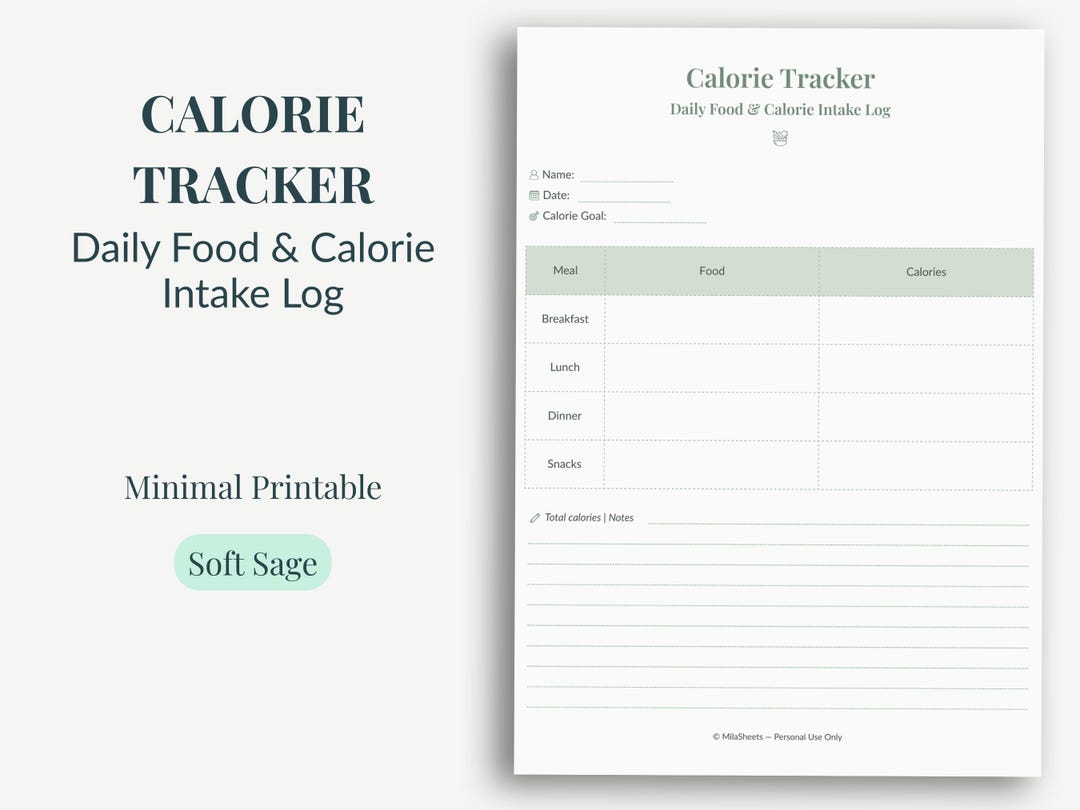 Calorie Tracker Printable, Daily Food Log PDF (A4 & US Letter) | Soft ...