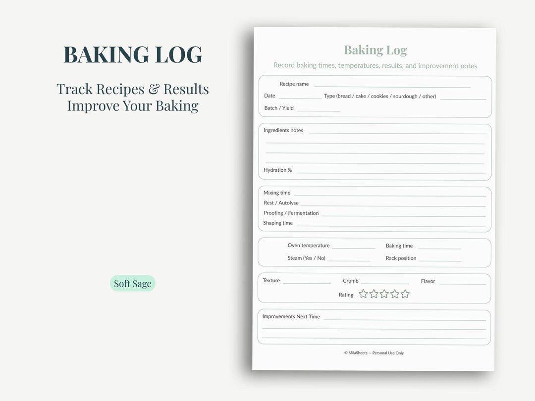 Baking Notes.pdf Baking Log Printable, Baking Journal, Recipe Log, Bread Baking Tracker ...
