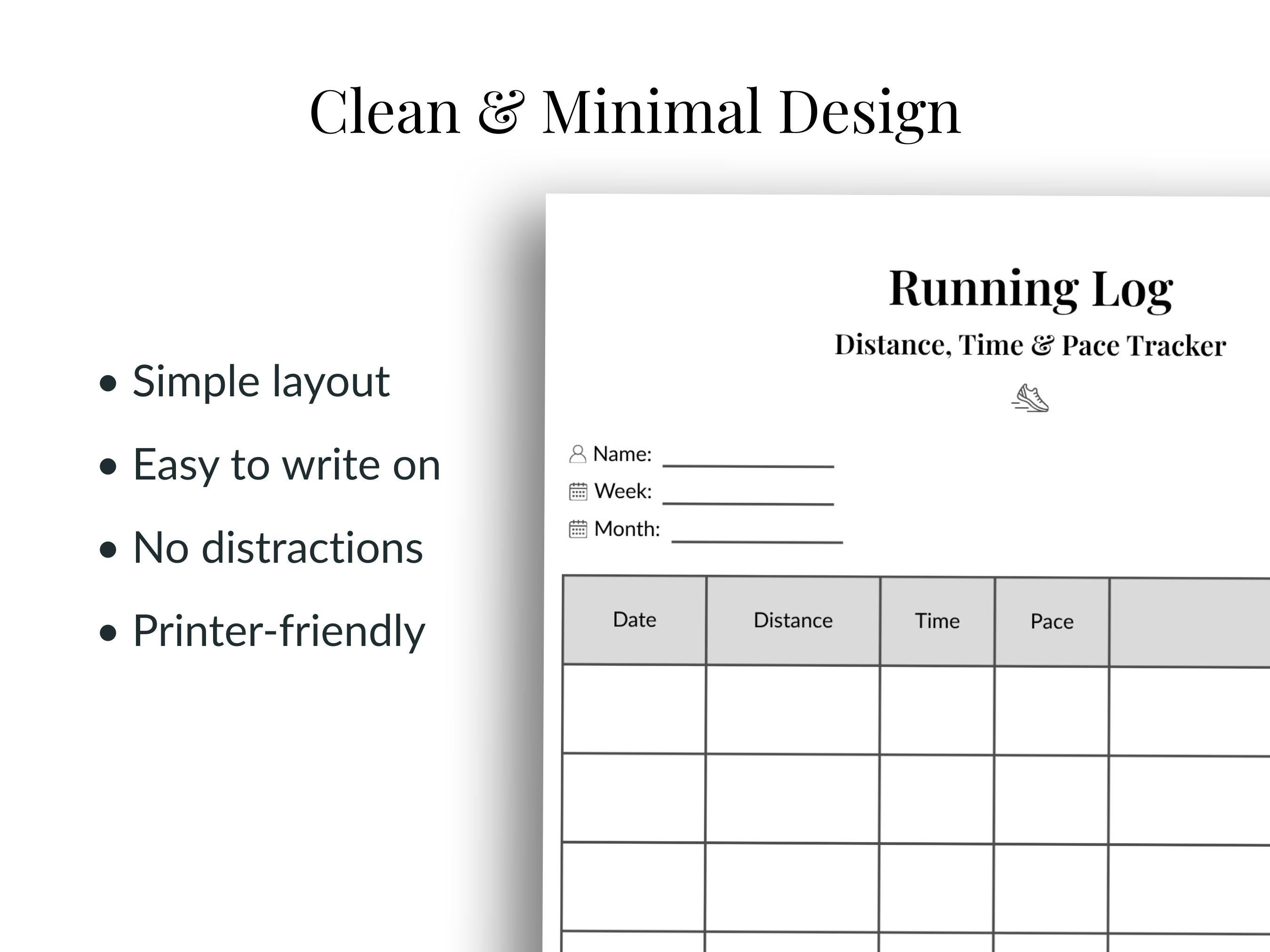 Running Log Printable, Distance Tracker (A4/US Letter PDF Download ...