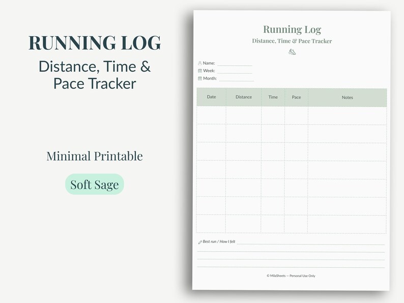 Distance Tracker Fill In Running Log Printable, Distance Tracker (A4/US Letter PDF Download ...