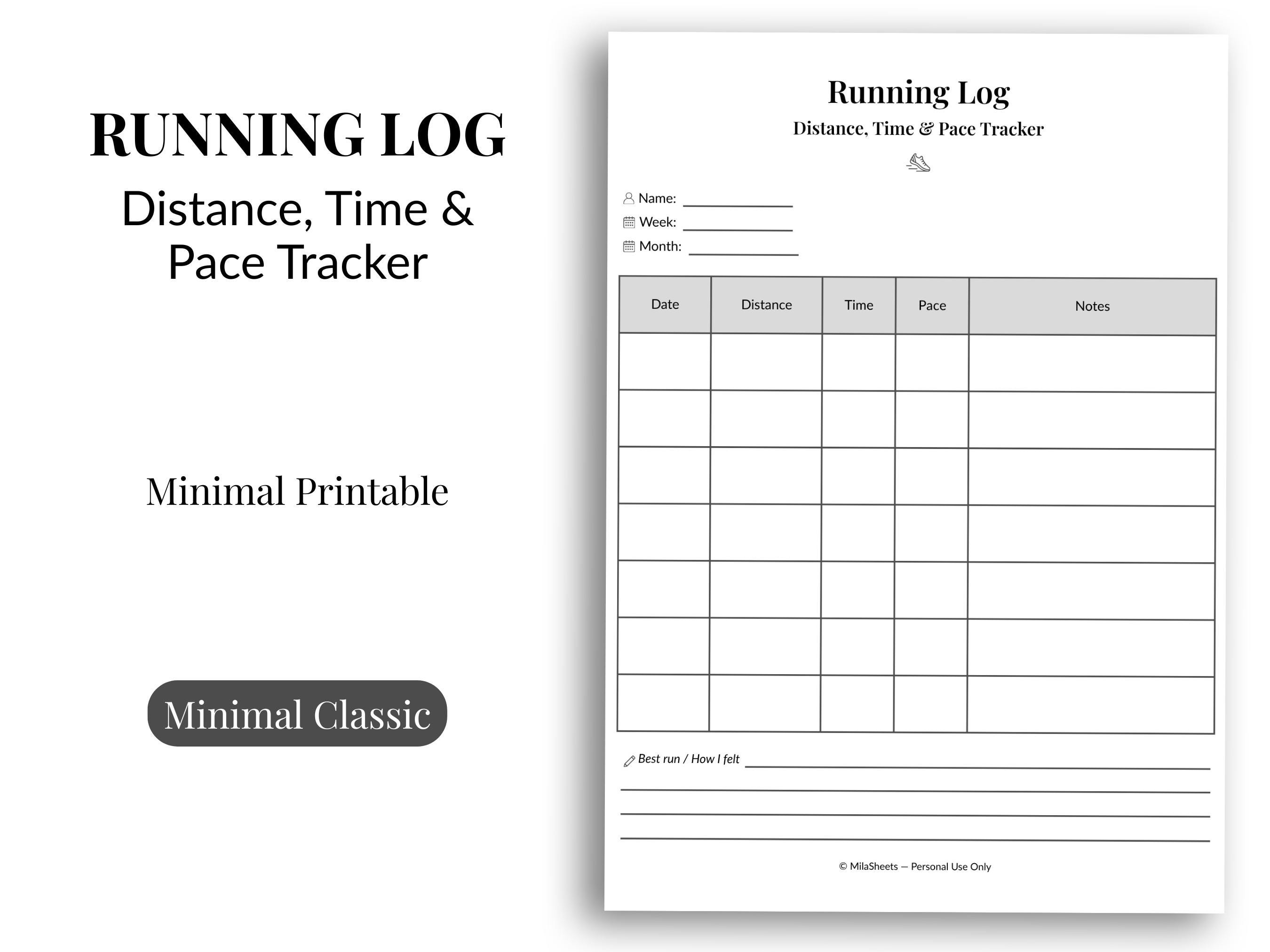 Running Log Printable, Distance Tracker (A4/US Letter PDF Download ...