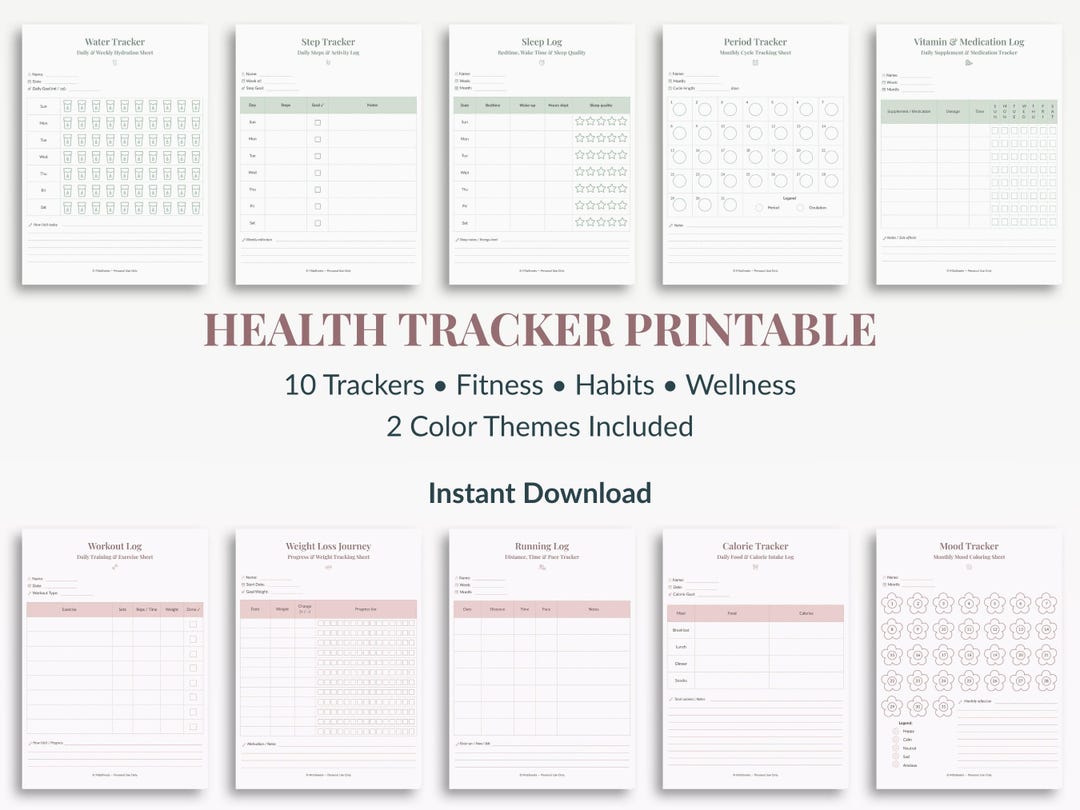 Health Tracker Printable, Habit Tracker, Fitness Tracker, Wellness ...