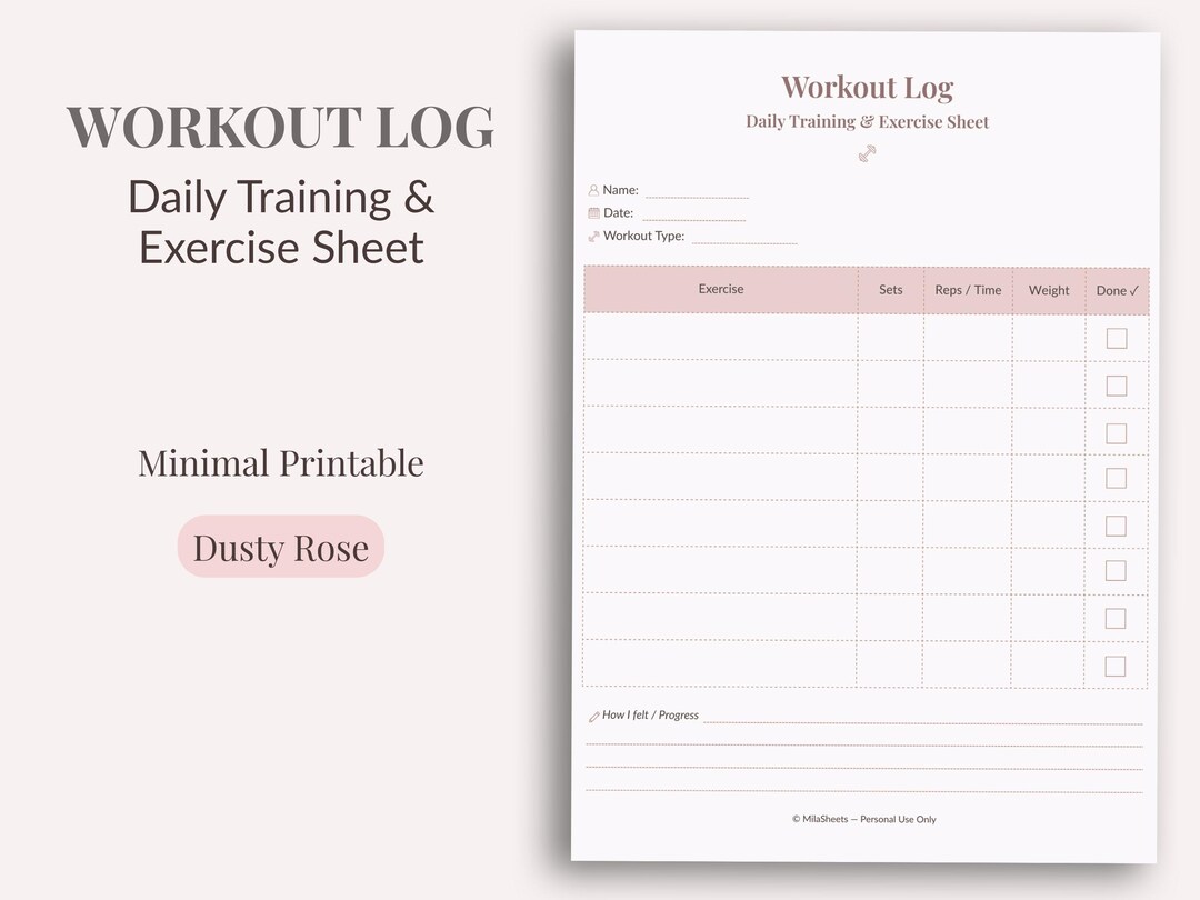 Exercise Sheet.pdf Workout Log Printable, Daily Exercise Planner (PDF Download A4/US ...