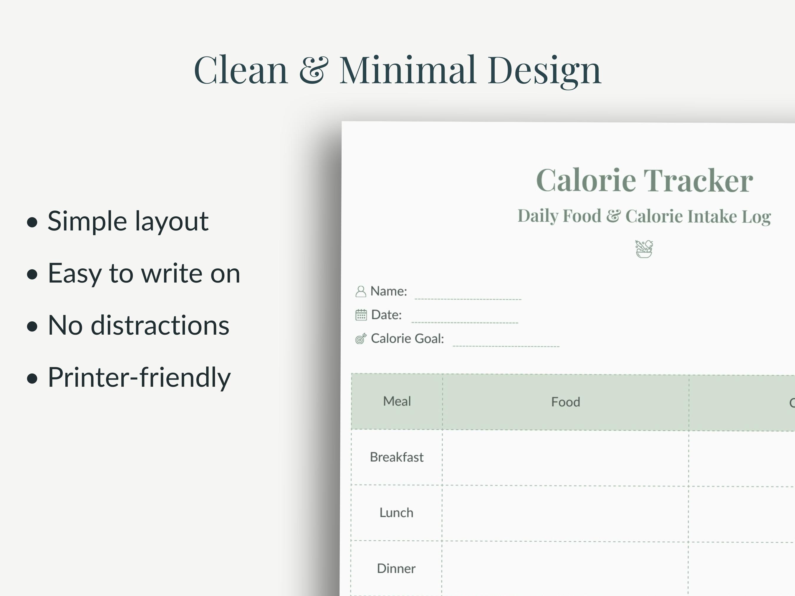 Calorie Tracker Printable, Daily Food Log PDF (A4 & US Letter) | Soft ...