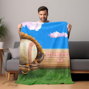 Personalized Baseball Blanket - Velveteen Plush Throw, Custom Name and Number Design, Sports Fan Gift, Cozy Fleece Bedding, Unique Soft