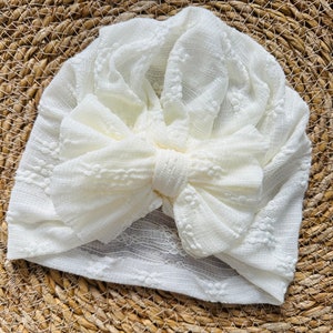 Turban bonnet bebe été très doux effet dentelle pour bébé accessoires bébé fille bonnet turban tricot cadeau naissancebaby shower blanc