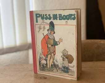 Le Chat botté et autres contes de fées - livre d'histoires pour enfants antique 1919 inscrit, nostalgie, collection, rare, illustrations