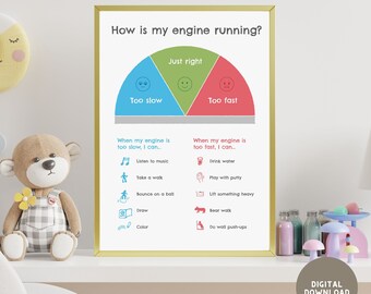 Emotional Regulation Tools for Kids, "How Is My Engine Running?", Zones for Regulation,  Playroom Wall Art, DIGITAL DOWNLOAD