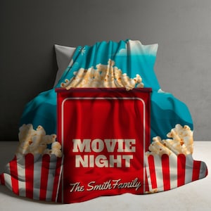 Custom Movie night throw popcorn design, Movie blanket gift, Popcorn movie night, Family movie night popcorn blanket, Movie watching blanket