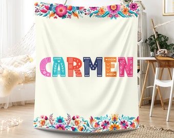 Personalized Mexican Floral blanket Fiesta blanket Customized Blanket Mexican throw baby mexican gift Mexican Proud gift abuela mexican folk