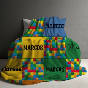 Personalized Name Building Block Throw Blanket Couch Throw Decorative Bedroom Home Decor Gift for Children Custom Name Gift Blocks Kids Gift
