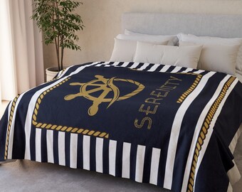 Custom Boat Blanket for new Boat Owner, Boat blanket nautical design, Boat captain gift, Yatch gift, Keepsake blanket gift, Sailing blanket