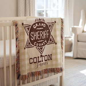 Personalized Cowboy Woven Baby Blanket, Western Cowboy Boys Blanket, Heirloom Blanket, Newborn Name Blanket, Baby Name Woven Throw Blanket