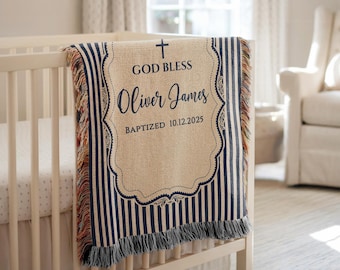Custom Baptism Gift, Baby Christening Gift, Woven Blanket Gift for Godson or Goddaughter, Baby Baptism Gifts, Baptism Gift from Godmother