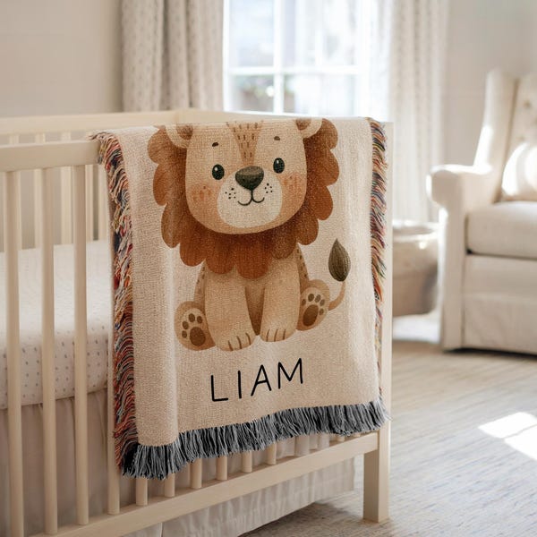 Personalized Lion Baby Blanket Safari Nursery Decor Baby Shower Gift Custom Baby Name Blanket Lion Safari Baby Blanket Jungle Theme Nursery