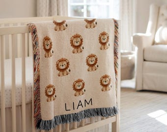 Personalized Lion Baby Blanket Safari Nursery Decor Baby Shower Gift Custom Baby Name Blanket Lion Safari Baby Blanket Jungle Theme Nursery