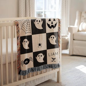 Custom Halloween Baby Blanket Spooky Woven Throw Cute Bat Blanket for Baby Halloween Blanket Gift Spooky Woven Throw  Spooky Cute Blanket