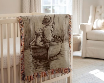 Fishing Baby Blanket Fishing Woven Blanket Throw Boys Fishing Nursery Decor Baby Shower Gift Fishing Theme Woven Blanket Boy Fishing Nursery