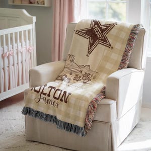 Personalized Cowboy Woven Baby Blanket, Western Cowboy Boys Blanket, Heirloom Blanket, Newborn Name Blanket, Baby Name Woven Throw Blanket