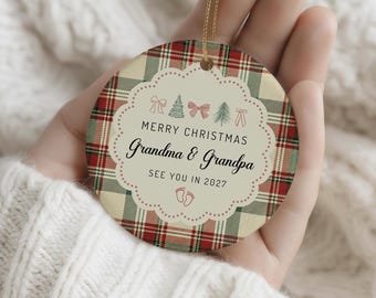 Christmas Pregnancy Announcement Ornament, Grandma Grandpa Baby Reveal Gift, See You in 2027 Ornament, Grandparents to Be Christmas Keepsake
