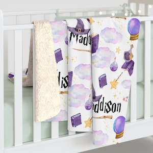 Customized wizard baby blanket magical baby blanket little wizard blanket gift for son or daughter baby wizard blanket wizard nursery wizard